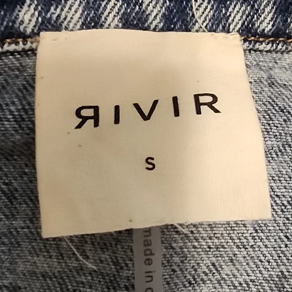 RIVIR Denim Quilted Combo Jacket Camel Blue Size S Button Front Long Sleeve - Picture 3 of 4